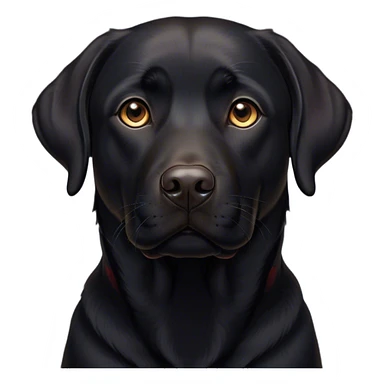Cinematic Noble Black Labrador Portrait Emoji, Poised and regal, with a robust, muscular build and a sleek, shiny pure black Fur, deep-set soulful brown eyes, Simplified yet sharp and sophisticated features, highly detailed, glowing with a soft, dignified glow, high shine, intelligent and gentle, stylized with an air of confidence, focused and attentive, soft glowing outline, capturing the essence of a watchful and loving companion, so majestic it feels as though it could bound out of the screen with effortless authority! sticker