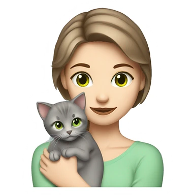 blue eyes grey kitten hugging brown short hair green eyes woman sticker