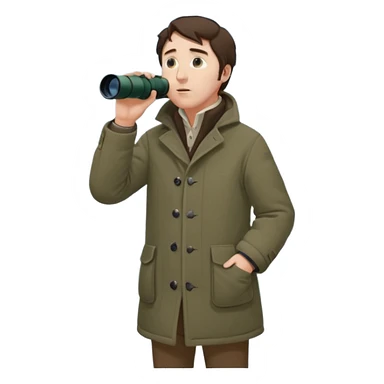 henry David thoreau full body looking up  birdwatching with binoculars in snow sticker