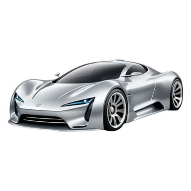 A low-profile futuristic car emoji made of polished silver chrome, wide body stance, smooth aerodynamic shape, glossy metallic surface, soft reflections, luxury swag aesthetic, minimal details, iOS emoji style, centered on clean white background, studio lighting sticker