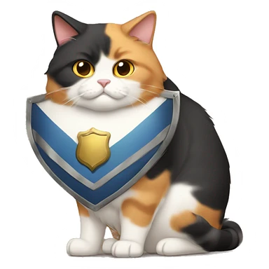 Fat calico cat with a shield  sticker