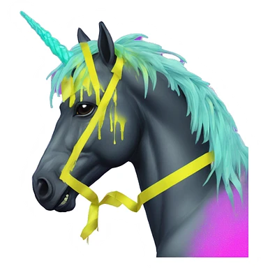 .Zombie_ Vaporwave black holographic oilslick zombie unicorn yellow caution tape graffiti Pegasus sticker