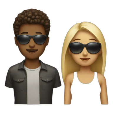 woman with sunglasses and a boy sticker