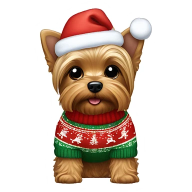 Yorkie Mix wearing a Christmas sweater sticker
