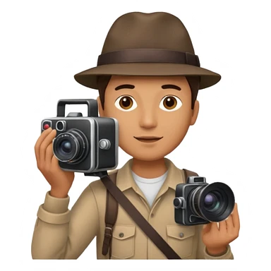 man hold  largefilm Camera ,on his shoulder sticker