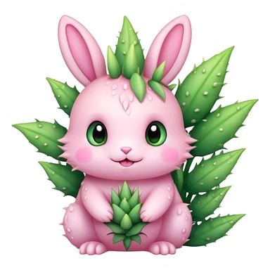 Kawaii bunny plant dragon with tiny spikes, extremely cute, giant sparkly eyes, blushing cheeks, pastel colors, small mouth, adorable expression sticker