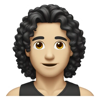 white skin man with long curly hair and black hair sticker