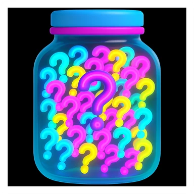 Make the jar shape a different style and make the question marks inside neon colored, keep 3D emoji style sticker