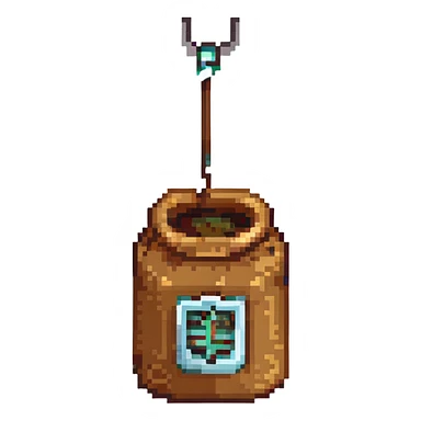 8-bit pixel art emoji, IV bag filled with brown coffee connected to arm, medical parody, on-call humor sticker