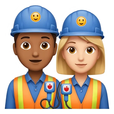 create a realistic emoji of two working packaging workers switching position with a switch symbol between them sticker