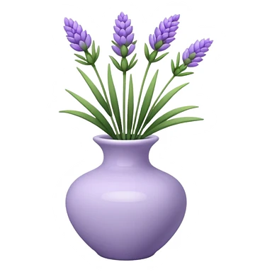 A small white vase holding a single lavender flower with green leaves. sticker