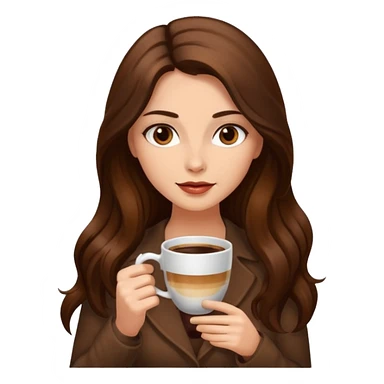 Brown long haired sexy woman with dark brown eyes with cup of coffee sticker