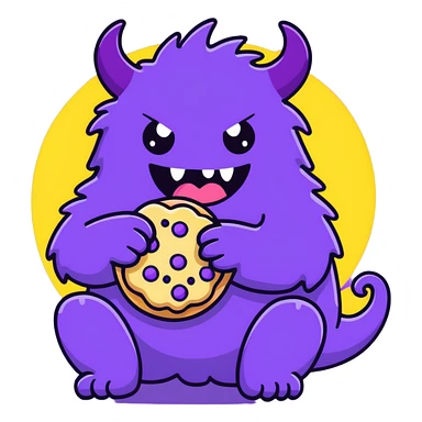 purple fluffy monster eating a cookie sticker