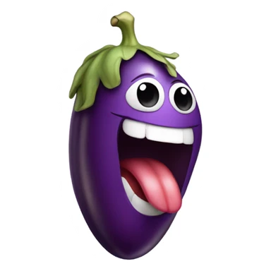 Person with tongue out holding eggplant sticker