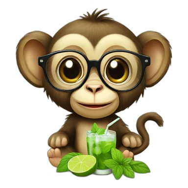 baby monkey with glasses drinking mojito sticker