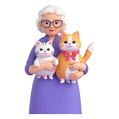 old lady in a dress holding a fluffy cat sticker