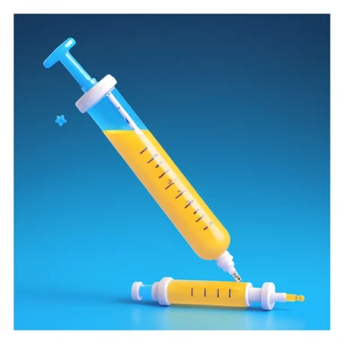 medical syringe with blue liquid and a tiny star, symbolizing the IVF trigger shot, clean emoji style sticker