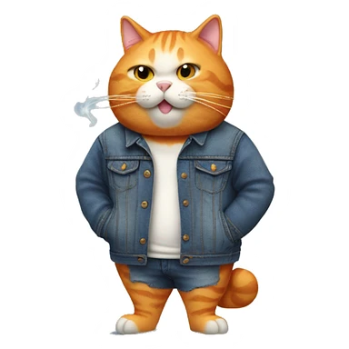 Fat orange cat with denim jacket and a cigarette  sticker