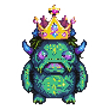 slime monster with a crown pixel art sticker