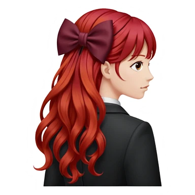 red long hairs with burgundy bow from the back sticker