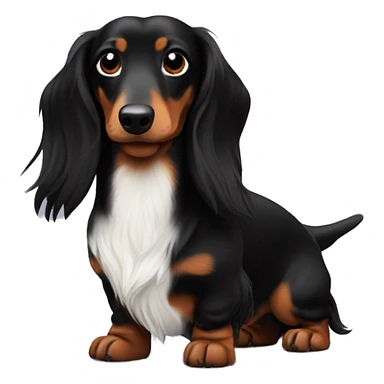 long haired dachshund black only a bit of white on the chest and muzzle sticker