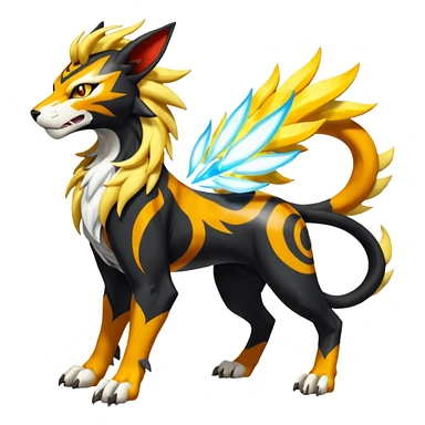 Shiny Glowing Legendary Epic Solgaleo-Pyroar-Torracat-Luxray-Tigress-Houndoom-Liger-Hybrid-Fakemon-hybrid-Creature (full body) sticker