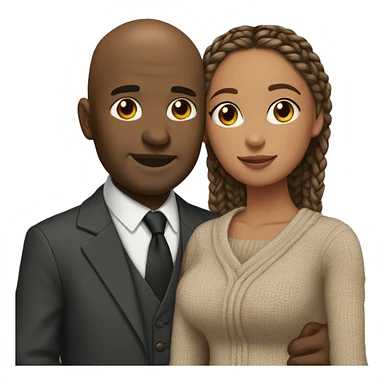 Black bald man in suit and tie hugging light brown woman with braids in sweater dress sticker