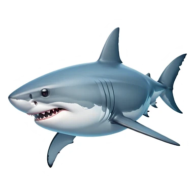 Beautiful and Majestic Great White Shark Portrait Emoji, Head and body resting peacefully with a serene, confident expression, showcasing its robust, torpedo-shaped form and a subtle, regal glint in its eyes, Simplified yet exquisitely endearing features, highly detailed, glowing with a soft, drowsy ocean light, high shine, relaxed and utterly majestic, stylized with an air of marine splendor, soft glowing outline, capturing the essence of a beautiful and majestic great white shark that feels destined to become the next viral icon of awe-inspiring ocean beauty! sticker
