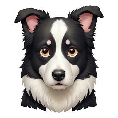 Cinematic Grumpy Black and White Border Collie Portrait Emoji, Head tilted slightly with a deeply unimpressed expression, showcasing a dense black and white coat with intense eyes narrowed into an unamused glare, ears slightly drooping in exasperation, Simplified yet comically expressive features, highly detailed, glowing with a dry, sarcastic glow, high shine, effortlessly judgmental yet dignified, stylized with a touch of cynicism, bright but brooding, soft glowing outline, capturing the essence of an eternally unimpressed yet determined herder, so lifelike it feels like it could sigh heavily at you in disdain at any moment! sticker