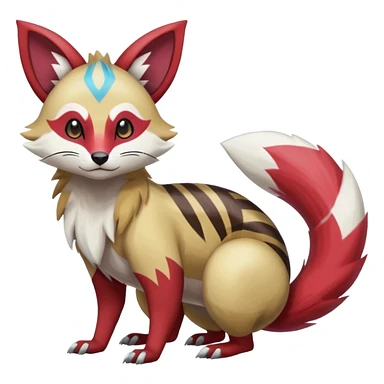 Colorful Skilled Adept Graceful Asian Painted Furret-Zeraora-Lycanroc-Zangoose-fusion-hybrid-creature (full body) sticker