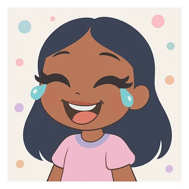 anime Bratz style girl, dark skin, dark hair, crying laughing, glossy lips, big expressive eyes sticker