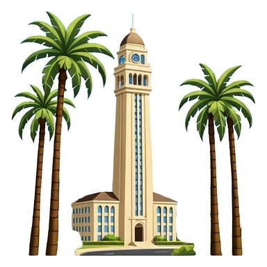 California Tower landscape in San Diego with palm trees, simple, inspired by reference photo, landscape version 5, white background sticker