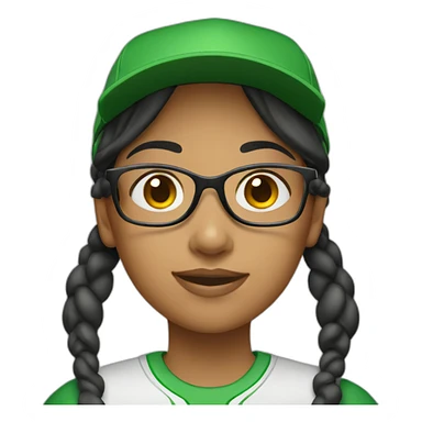 Hispanic girl with glasses and green baseball cap sticker