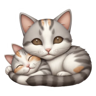 grey and white small cat with eyes closed lying down upside down tightly hugging its own face sticker