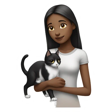 Girl petting black and white cat sticker