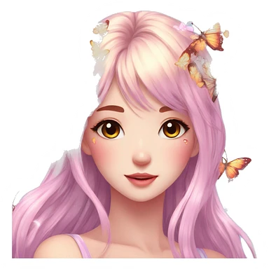 gorgeous shiny anime lady with butterflies and beautiful hair fairycore high quality detailed sticker