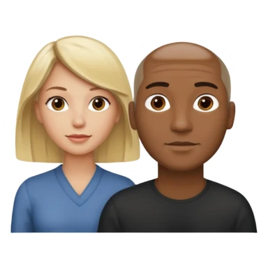 One woman medium length blond highlights hair
One man medium dark skin no hair sticker