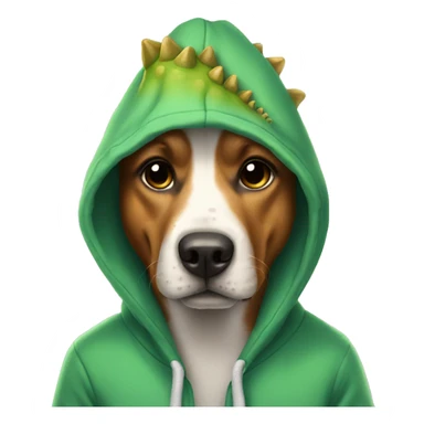 dog wearing a dinosaur hoodie sticker
