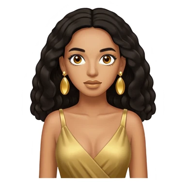 Solange brown eyes, black long hair, gold dress with earrings sticker