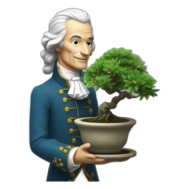Voltaire holding a bonsai sticker