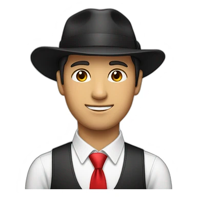 man in black cap, white shirt and red tie sticker
