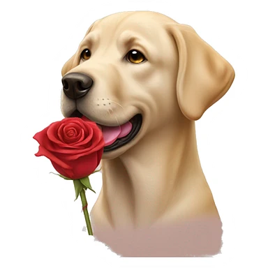 Old Labrador Retriever holding a rose in its mouth. sticker