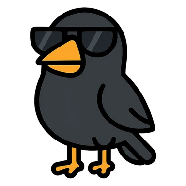 black bird with sunglasses and orange beak sticker