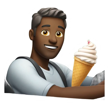 confident man in car with ice cream sticker