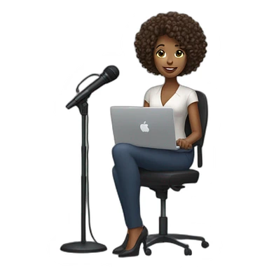 black woman, curly hair, news reporter with microphone sticker