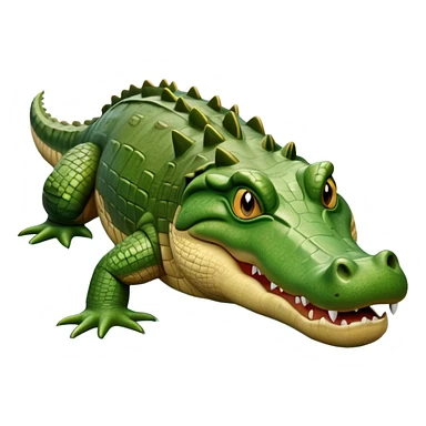 cinematic-crocodile-realistic-full-body-on all fours-emoji,-massive-scaled-body-partially-submerged-in-shallow-water,-head-tilted-dramatically,-rough-green-and-brown-hide-textured-with-deep-ridges,-simplified-yet-realistic-focused-features, head held high sticker