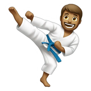 a karate man doing a flying kick mid-air sticker