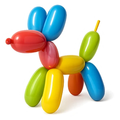 <system_prompt>
  <style>
    <name>Hyperrealistic Colorful Balloon</name>
    <description>3D render designed in a hyperrealistic colorful balloon style.</description>
    <materials>
      <surface>
        <type>latex</type>
        <finish>shiny</finish>
        <reflectivity>high</reflectivity>
        <stretching>slightly_stretched</stretching>
        <imperfections>
          <creases>subtle</creases>
          <warps>light</warps>
          <kinks>natural</kinks>
        </imperfections>
        <ends>tied</ends>
      </surface>
    </materials>
    <shape>
      <feel>inflated</feel>
      <construction>hand-twisted</construction>
      <volume>high</volume>
    </shape>
    <lighting>
      <style>sharp</style>
      <shadows>none</shadows>
      <enhance>volume</enhance>
    </lighting>
    <aesthetic>
      <mood>playful</mood>
      <style>pop-art</style>
    </aesthetic>
    <background>
      <style>minimal</style>
      <clean>true</clean>
    </background>
  </style>
</system_prompt>

{subject} = dog sticker