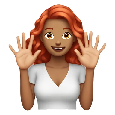 woman with red hair, showing off her hands to display a new manicure sticker