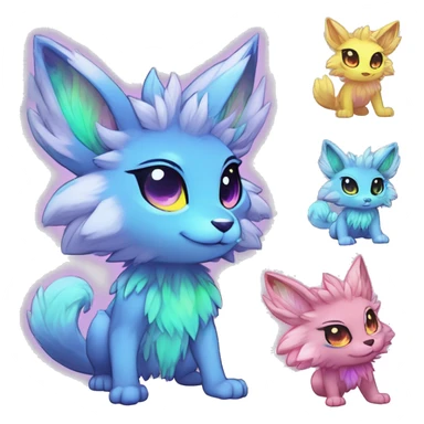 Anthro Scalie Fluffy Cool Cute Magical Elemental Shiny Colorful Neon Vibrant Colors Sparkle Kemono-style Chibi Fantasy-Animal-Fakémon-Pokémon-Hybrid Fur Sona Aesthetic Full Body sticker